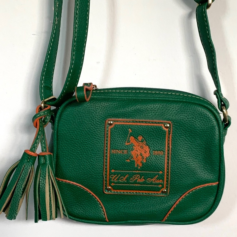 U.S. Polo Assn crossbody green handbag w/ orange trim